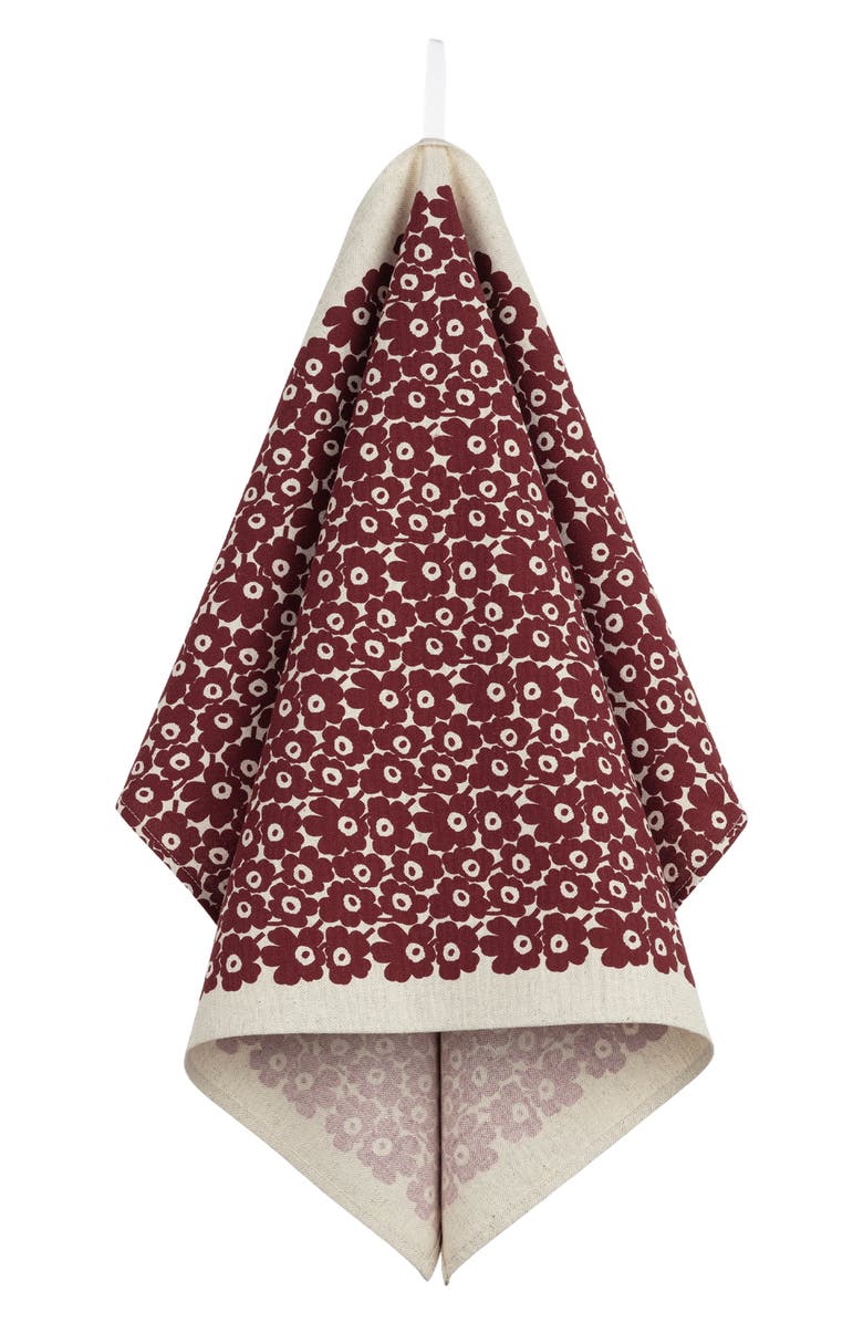 Marimekko Pikkuinen Unikko Floral Kitchen Towel, Main, color, Linen Burgundy