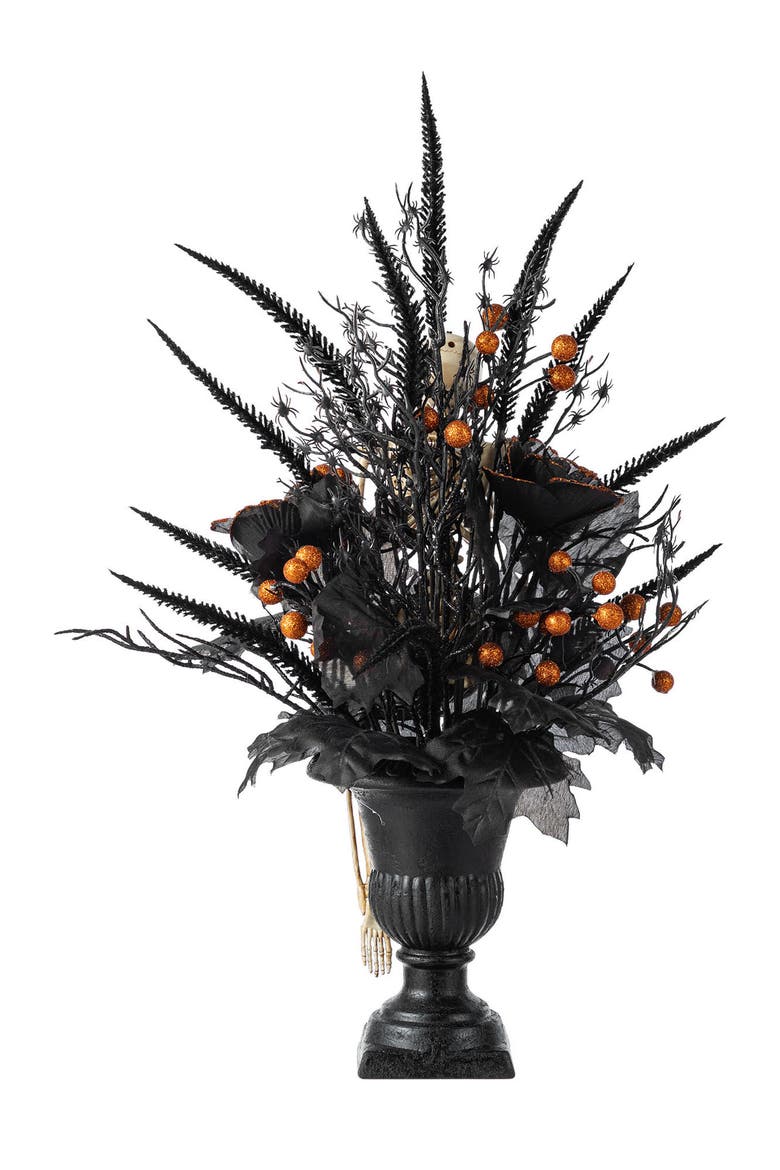 22"H Halloween Black Rose Skeleton and Berry Urn Table Tree, Alternate, color, Black