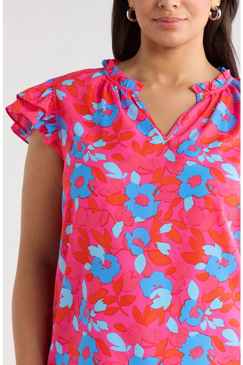 Lusma Floral Bellissima Ruffle Top, Alternate, color, FUCHSIA-BLUE-MULTI