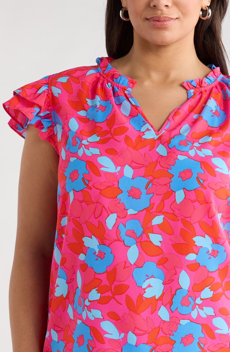SUGARLIPS Lusma Floral Bellissima Ruffle Top, Alternate, color, Fuchsia-Blue-Multi