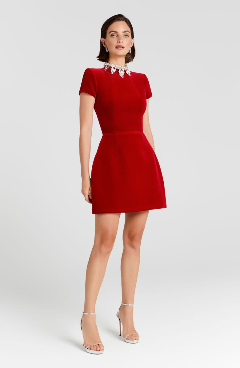 NADINE MERABI Simone Embellished Velvet Minidress, Alternate, color, Red
