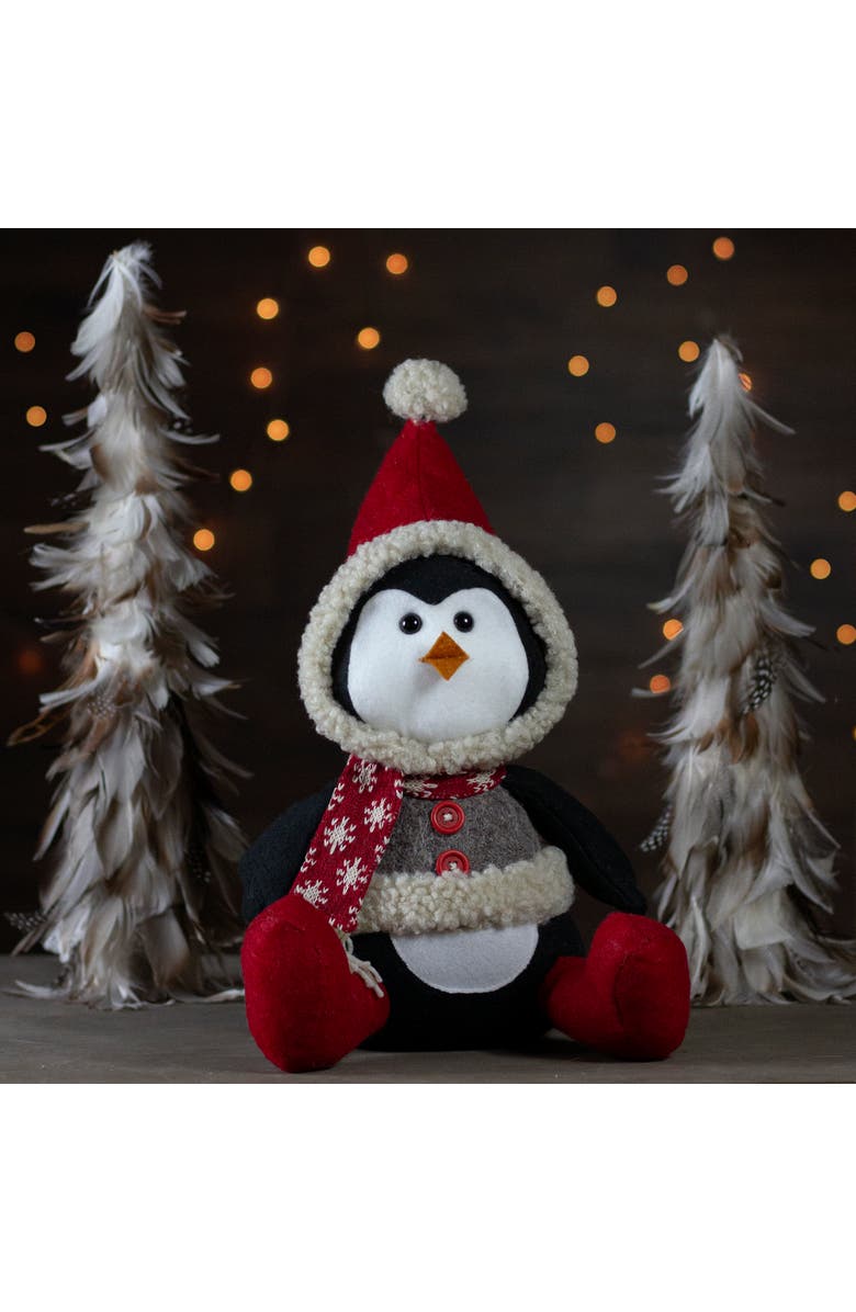 Northlight Sitting Winter Penguin Christmas Figure - 15" Red, White, and Black, Alternate, color, White