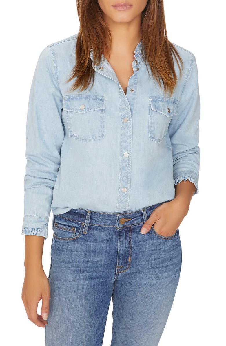 Sanctuary Daytime Ruffle Chambray Blouse, Main, color,