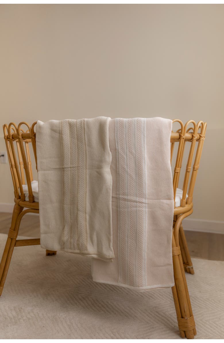 Bebe Bella Striped Pointelle Knit Blanket, Alternate, color, Beige
