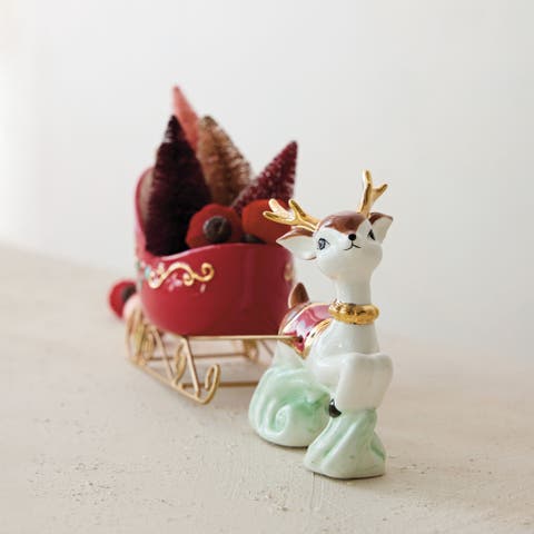 Ceramic Reindeer Sleigh Bowl Set