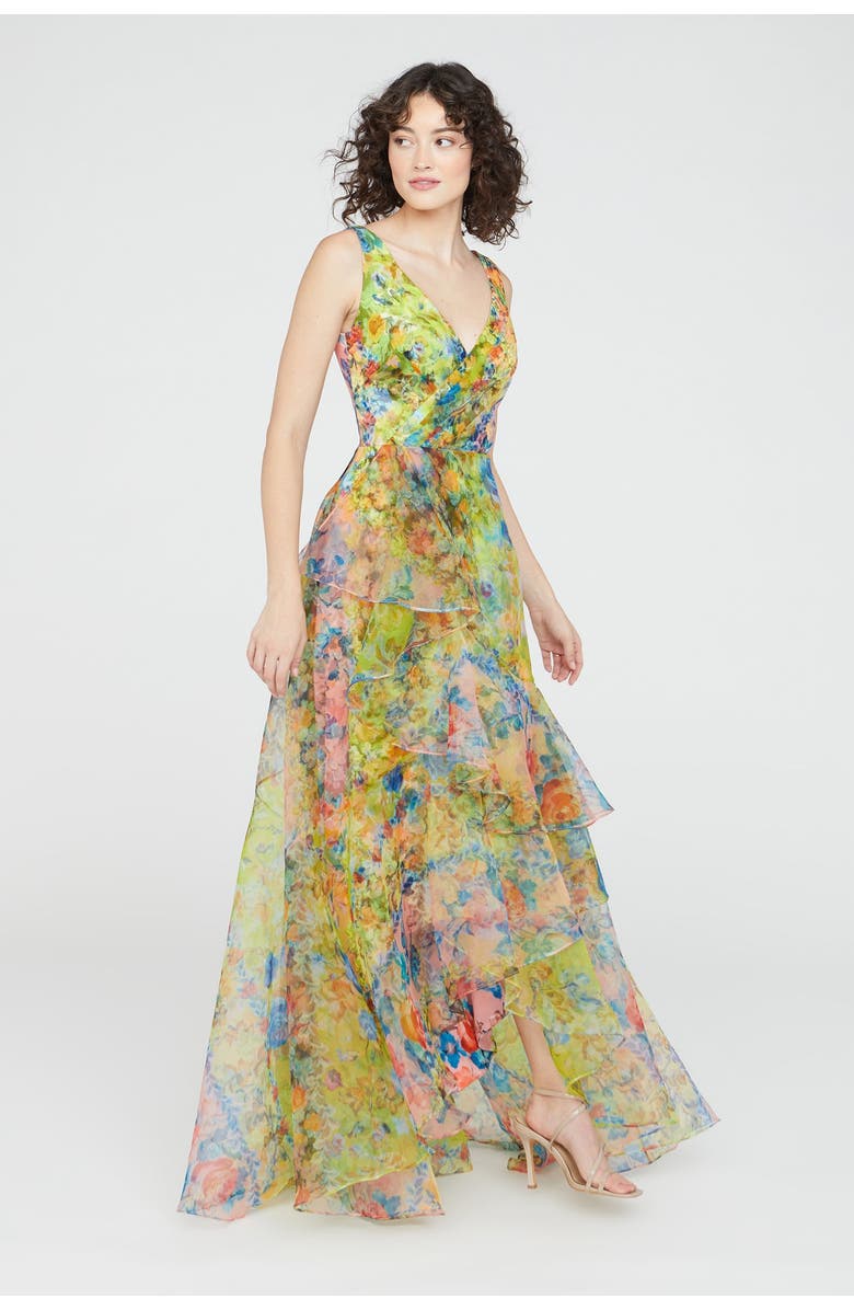 Theia Mindy Organza V Neck Gown, Alternate, color, 