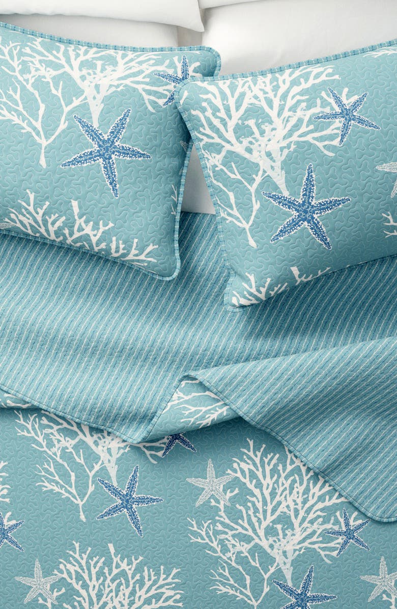 Woven & Weft Coral Starfish Reversible Microfiber Quilt Set, Alternate, color, Ether Blue