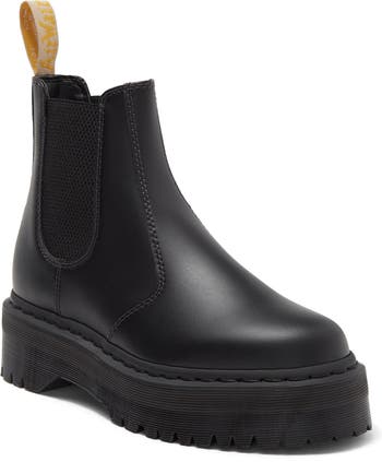 靴 Dr.Martens 2976 QUAD PLATFORM CHELSEA 2976 Quad Smooth Leather Platform Chelsea Boots in Black