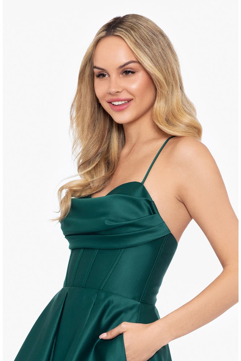 Corset Bodice Satin Cocktail Minidress, Alternate, color, HUNTER