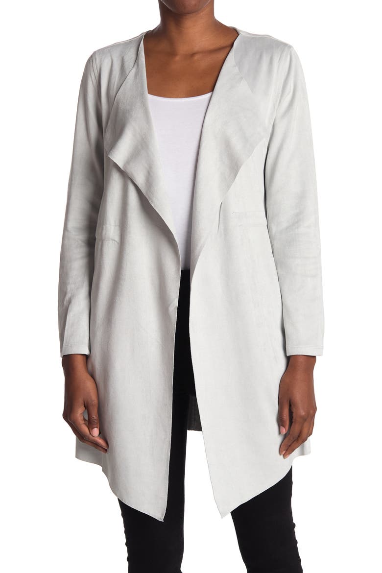 Faux Suede Draped Front Jacket, Main, color, LIGHT GREY