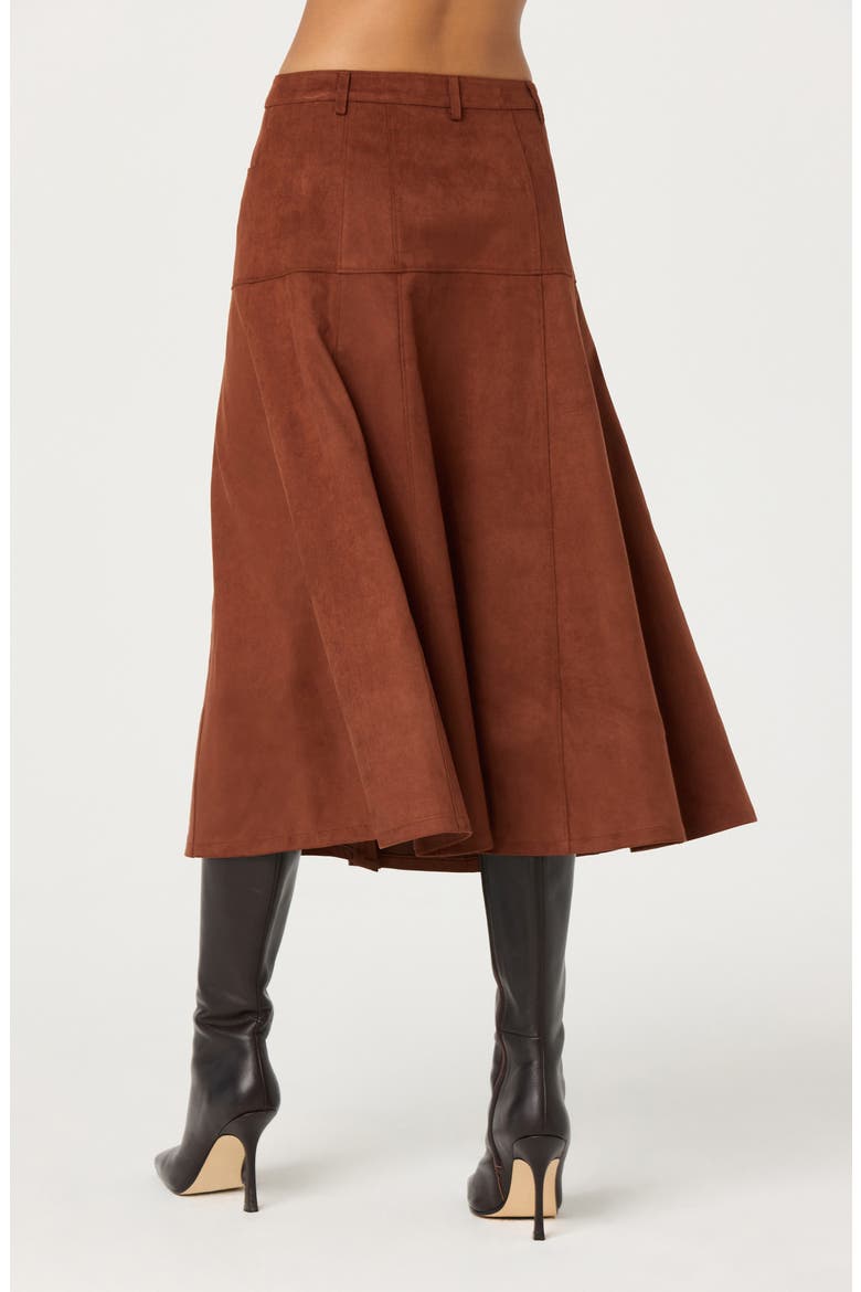 Zoya Faux Suede Midi Skirt, Alternate, color, BROWN
