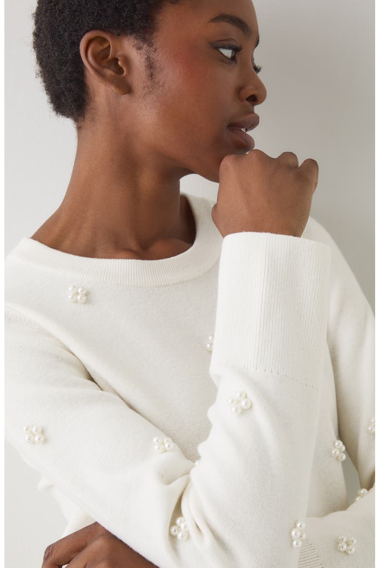 Buttercup Beaded Merino Wool & Cotton Sweater, Alternate, color, IVORY