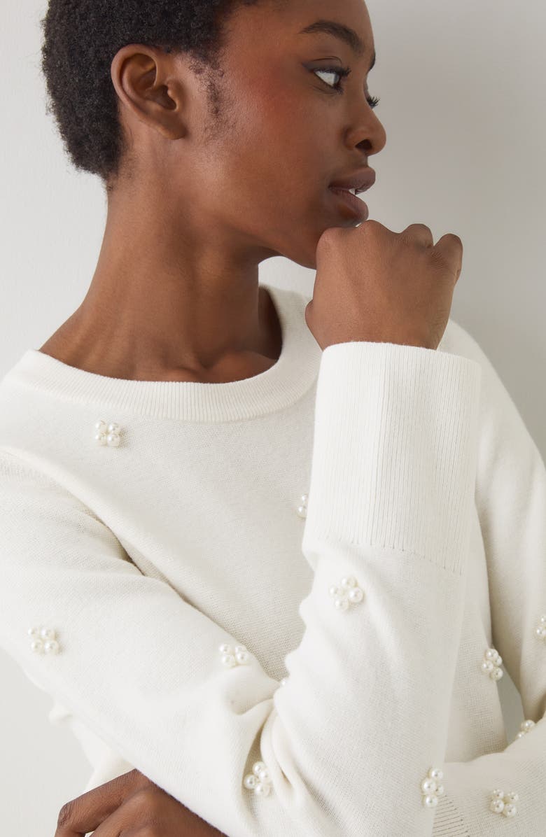 LK Bennett Buttercup Beaded Merino Wool & Cotton Sweater, Alternate, color, Ivory