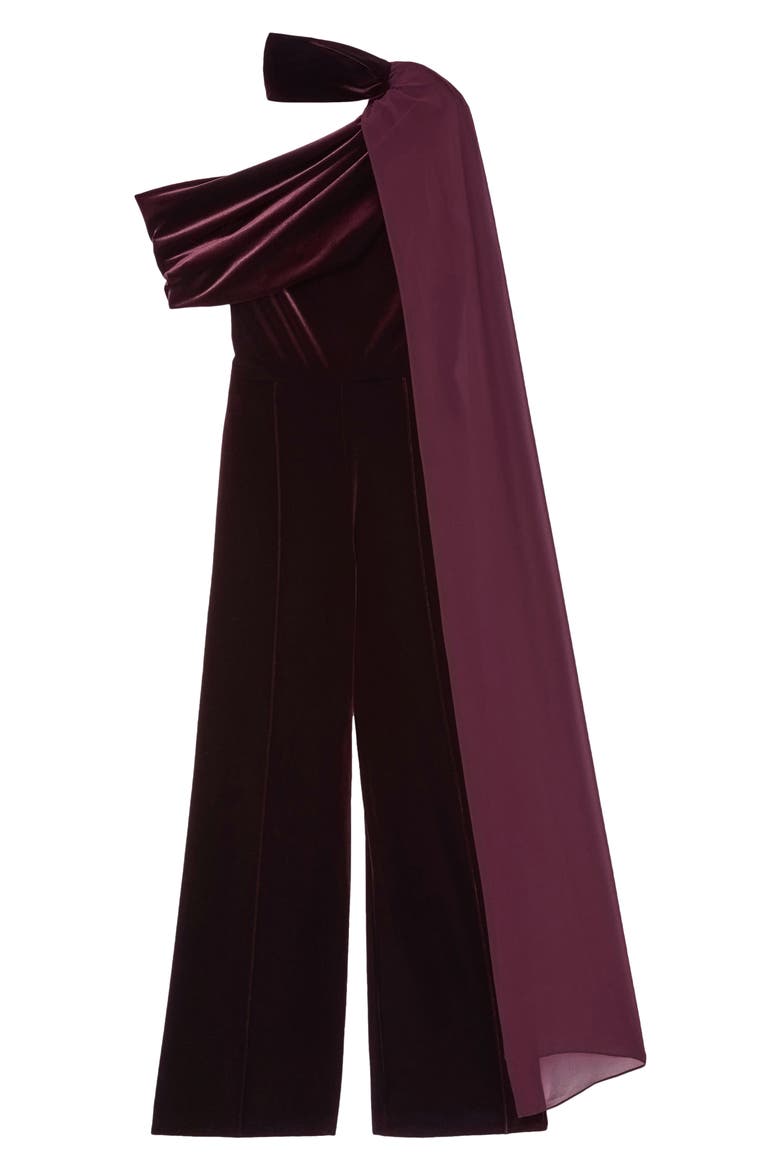 Carrie One-Shoulder Wide Leg Velvet Jumpsuit, Alternate, color, BURGUNDY