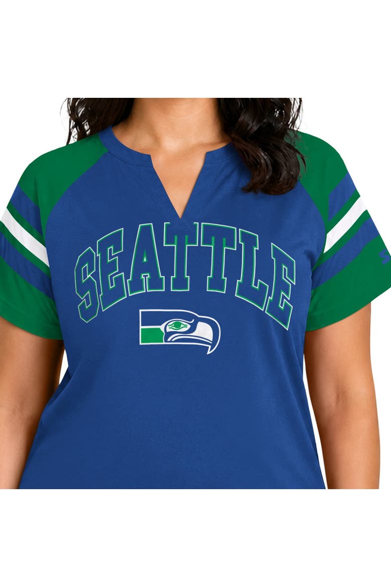 Women's Starter  Royal Seattle Seahawks Plus Size Throwback Game On Notch Neck Raglan T-Shirt, Alternate, color, Royal