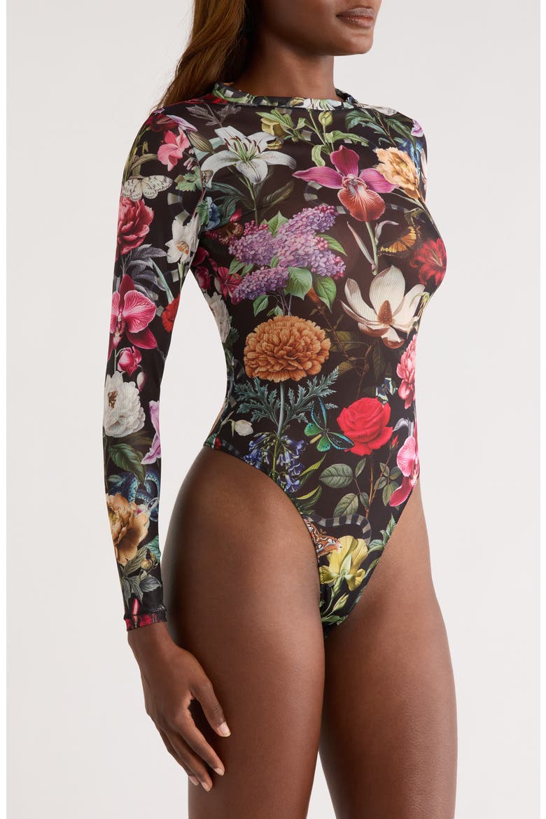 Floral Print Mesh Long Sleeve Teddy, Alternate, color, GARDEN OF EDEN