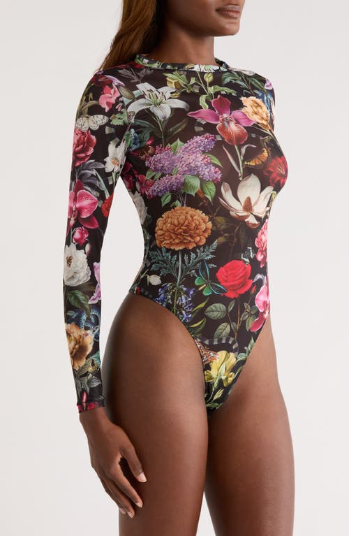 Kilo Brava Floral Print Mesh Long Sleeve Teddy In Multi
