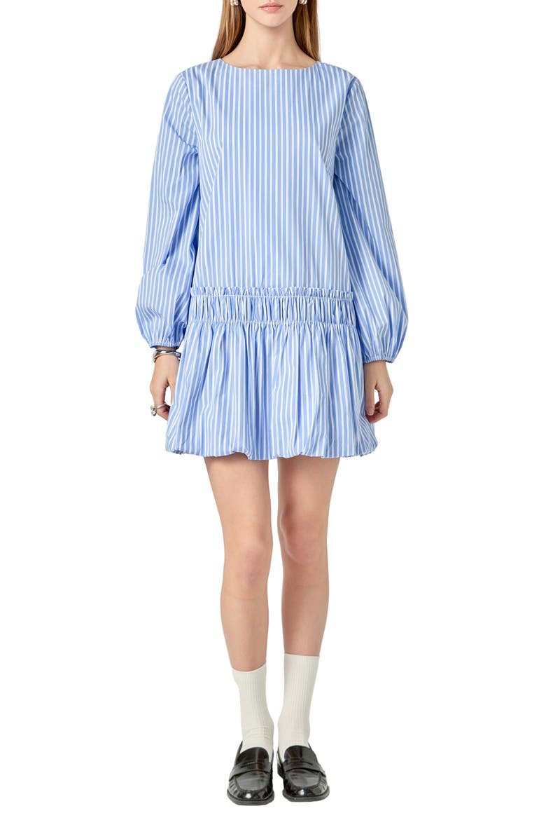 Stripe Long Sleeve Cotton Blend Minidress, Main, color, POWDER BLUE