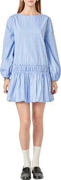 English Factory Stripe Long Sleeve Cotton Blend Minidress