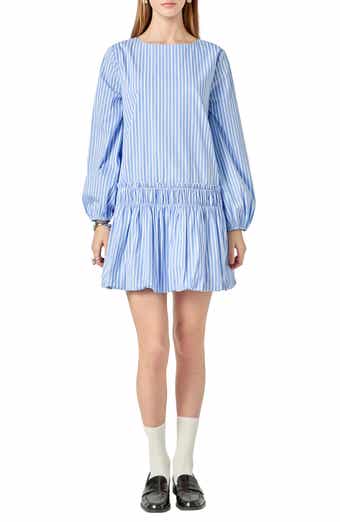 English Factory Stripe Long Sleeve Cotton Blend Minidress