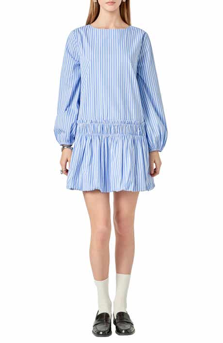 English Factory Stripe Long Sleeve Cotton Blend Minidress