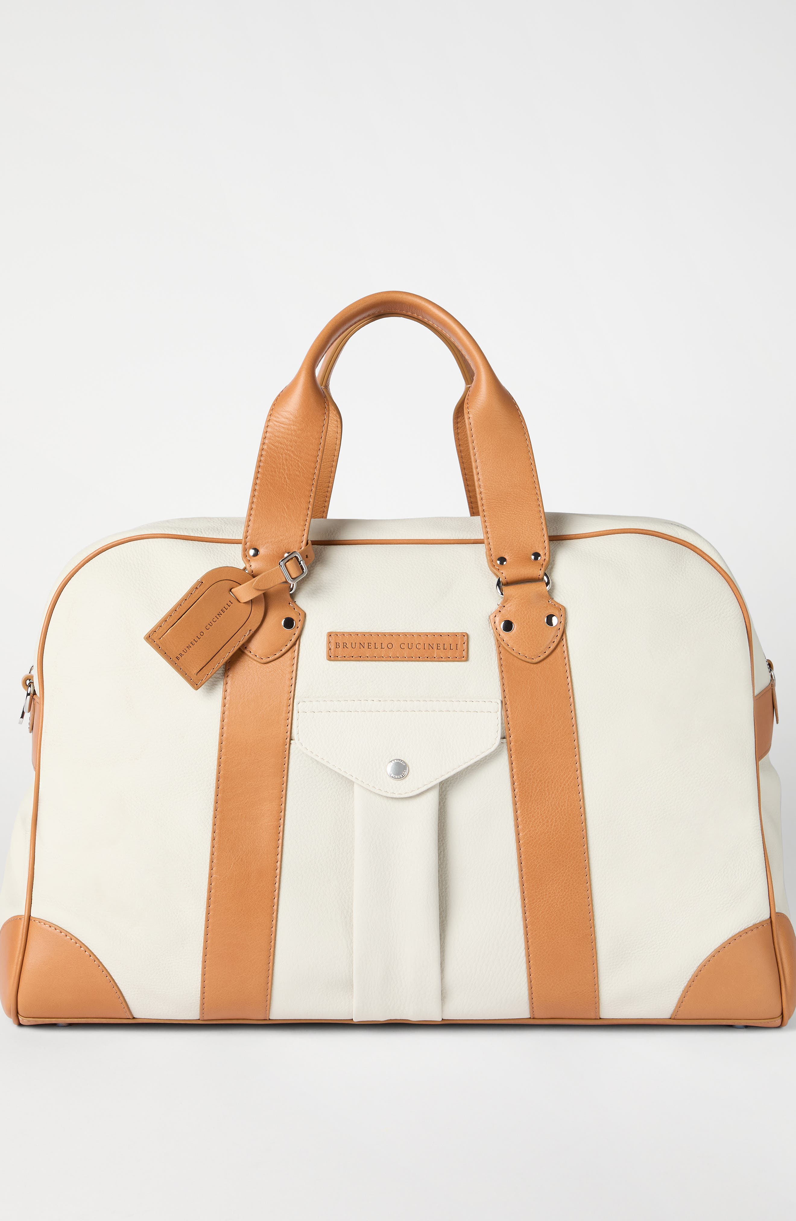 Brunello Cucinelli Grained calfskin street bag, Alternate, color, Ivory