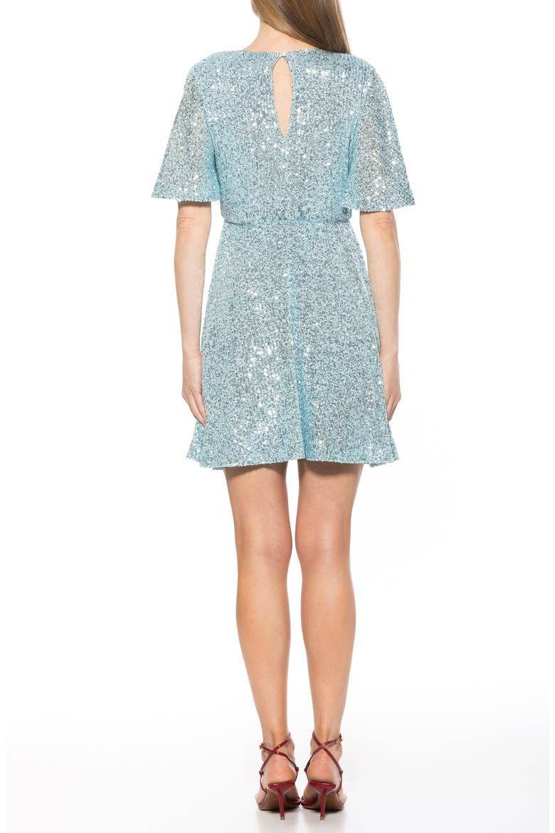 Oakless Sequin Flutter Sleeve Fit & Flare Dress, Alternate, color, HALOGEN BLUE