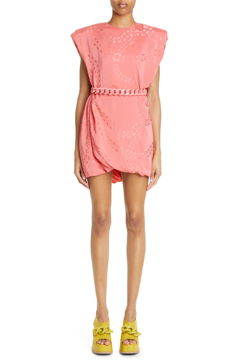 Stella McCartney Falabella Chain Silk Blend Satin Jacquard Minidress, Main, color,