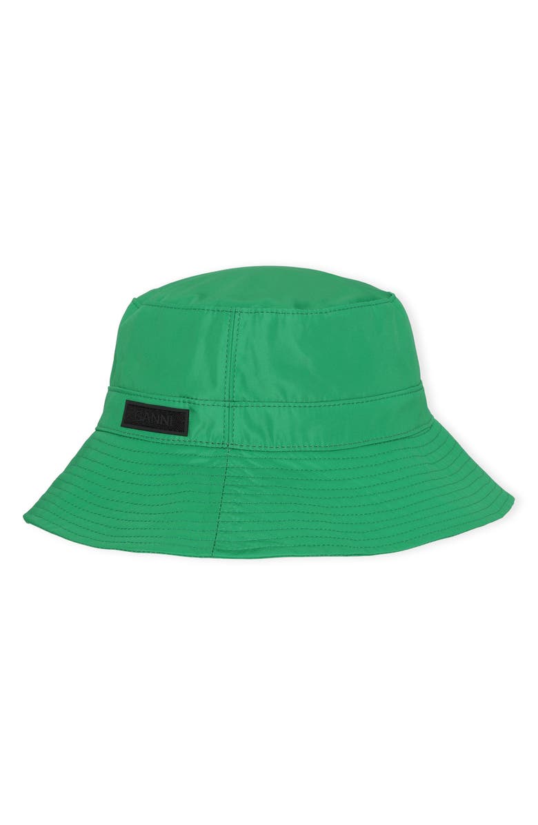 Ganni Logo Patch Recycled Polyester Tech Bucket Hat, Main, color,