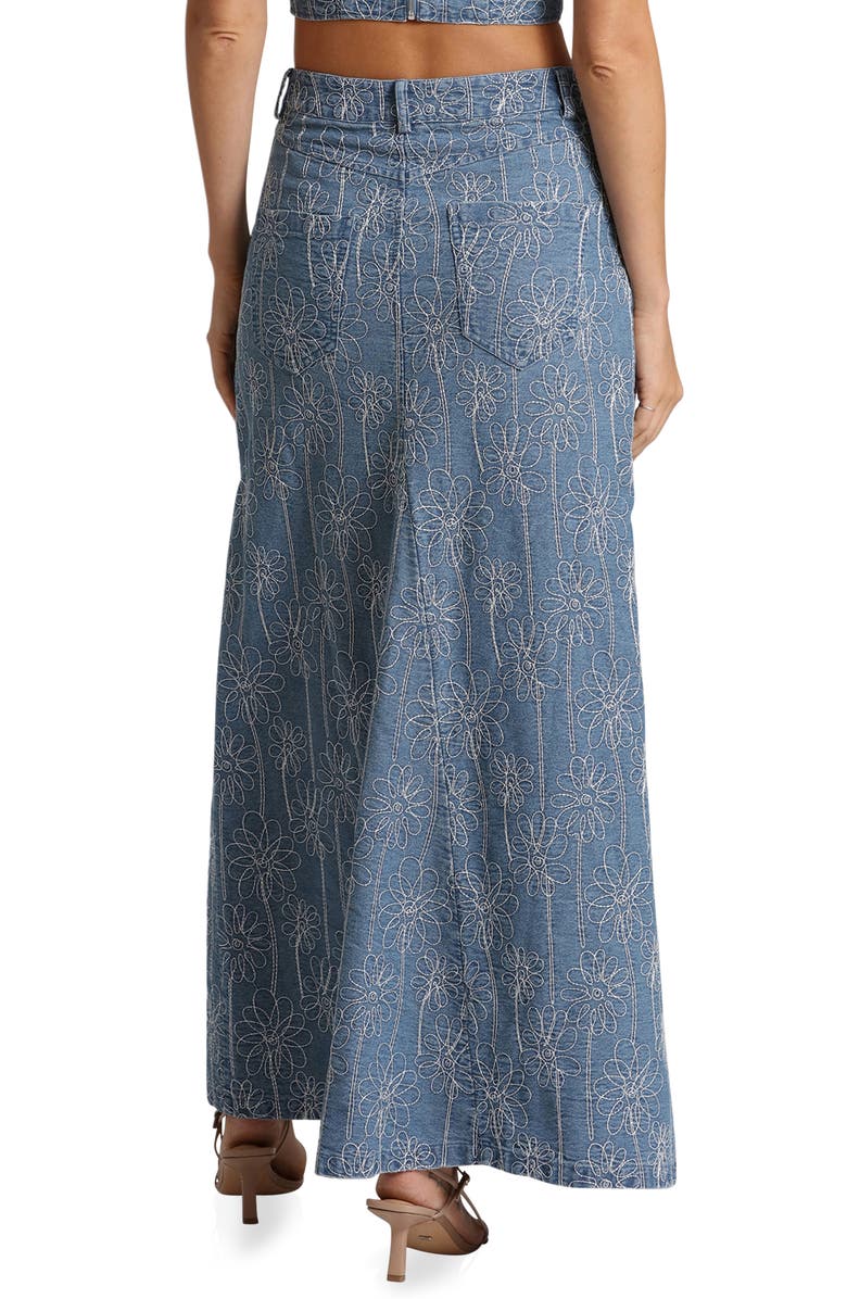 Avec Les Filles Floral Embroidered Slit Denim Maxi Skirt, Alternate, color, 