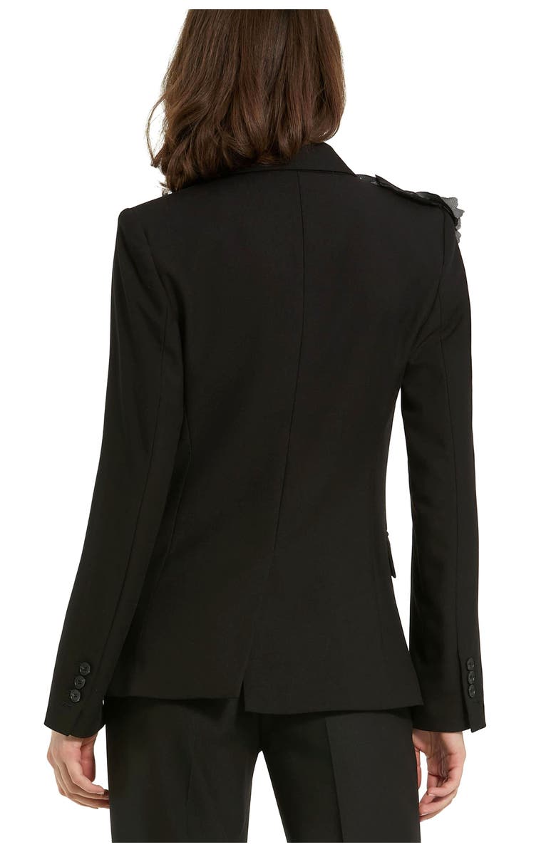 Mac Duggal Classic Crepe Blazer Jacket With Flower, Alternate, color, Black