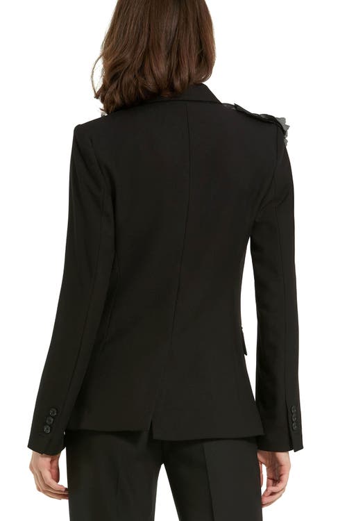Mac Duggal Classic Crepe Blazer Jacket With Flower In Black