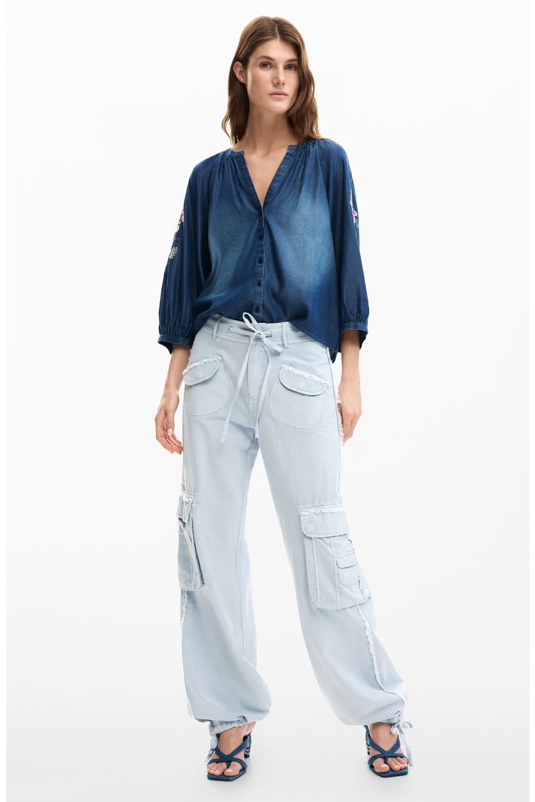 Embroidered Chambray Shirt, Alternate, color, DARK BLUE