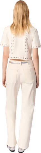 Cropped cardigan with eyelets