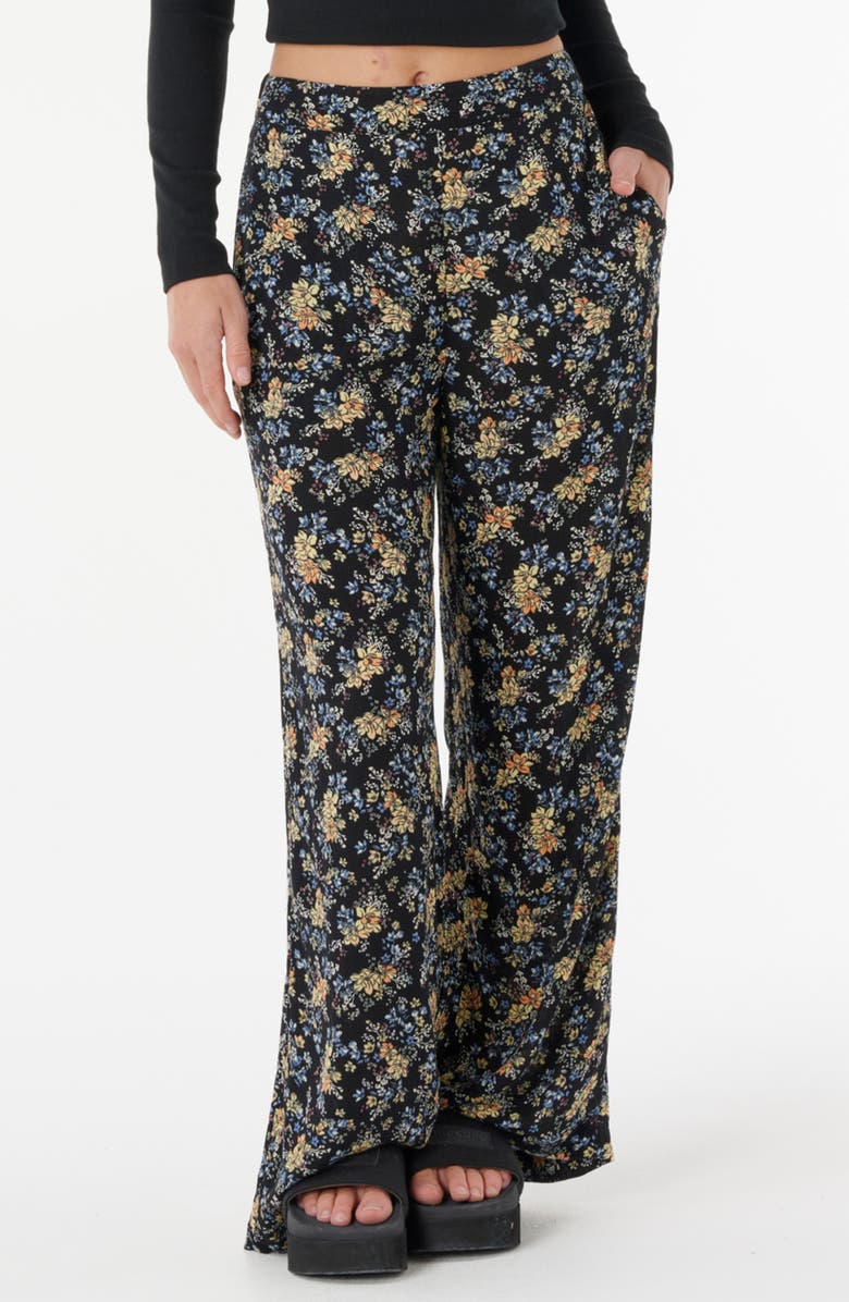 Rip Curl Pacific Rider Ditsy Floral Print Wide Leg Pants, Main, color, Black Multi