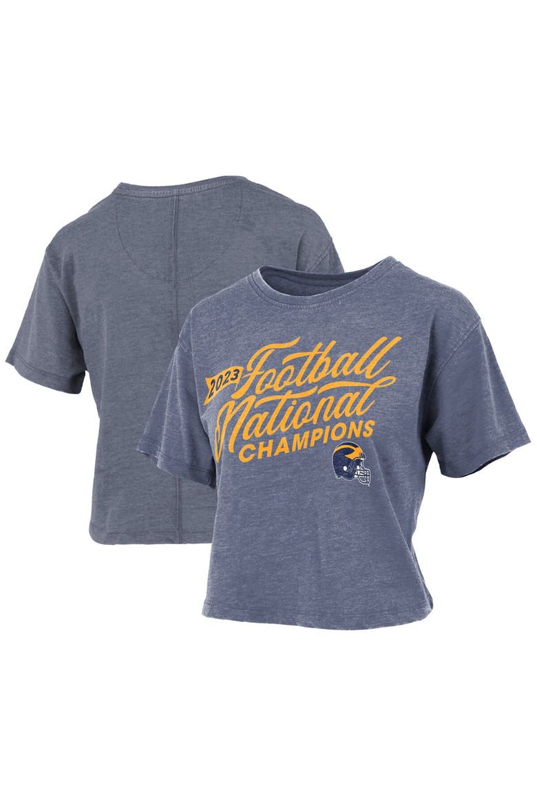 Women's Pressbox  Navy Michigan Wolverines College Football Playoff 2023 National Champions Vintage Waist-Length T-Shirt, Main, color, Navy