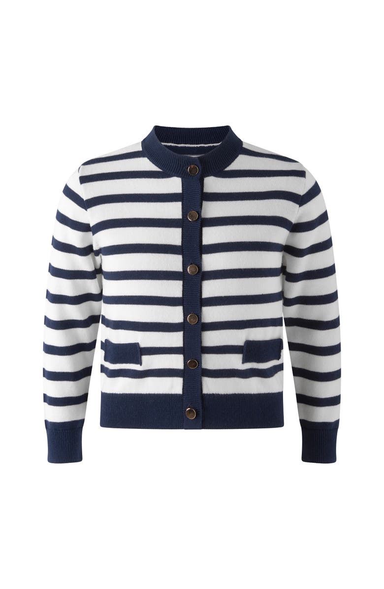 Rachel Riley Breton Stripe Cardigan, Main, color, Navy