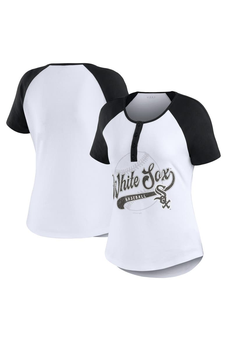 Women's WEAR by Erin Andrews White/Black Chicago White Sox Henley Raglan T-Shirt, Alternate, color, White