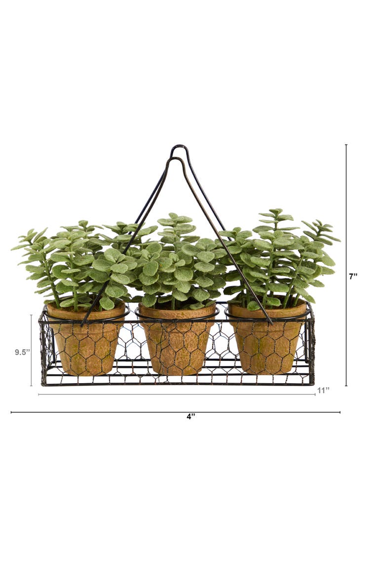 7-in Mini Jade Garden Artificial Plant in Hanging Planter, Alternate, color, Green