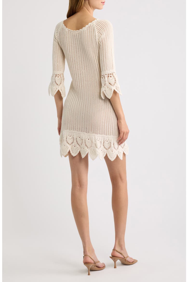 Krisella Open Mixed Stitch Cotton Sweater Minidress, Alternate, color, IVORY