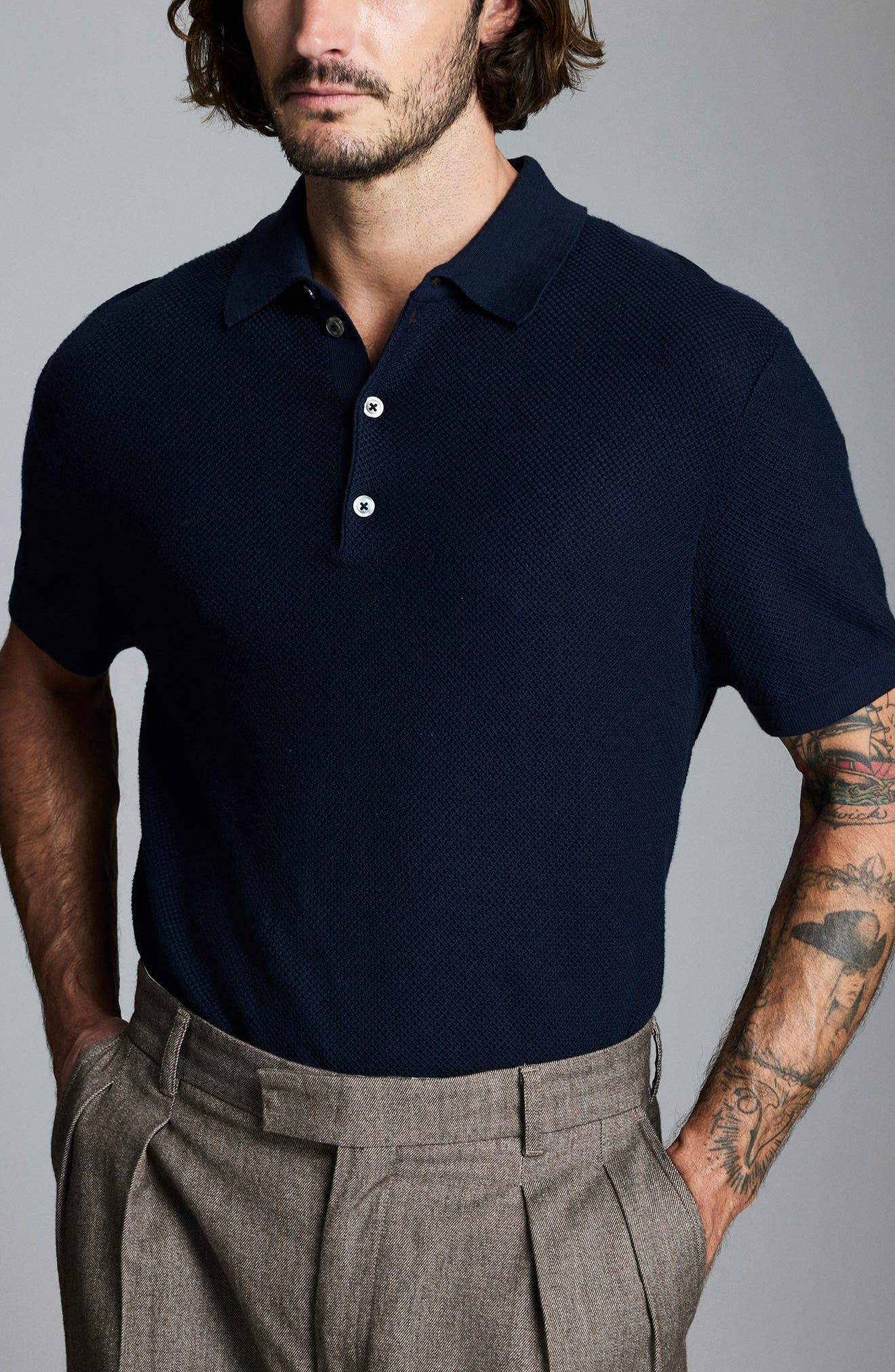 Solid Cotton Pique Polo Sweater - image 2