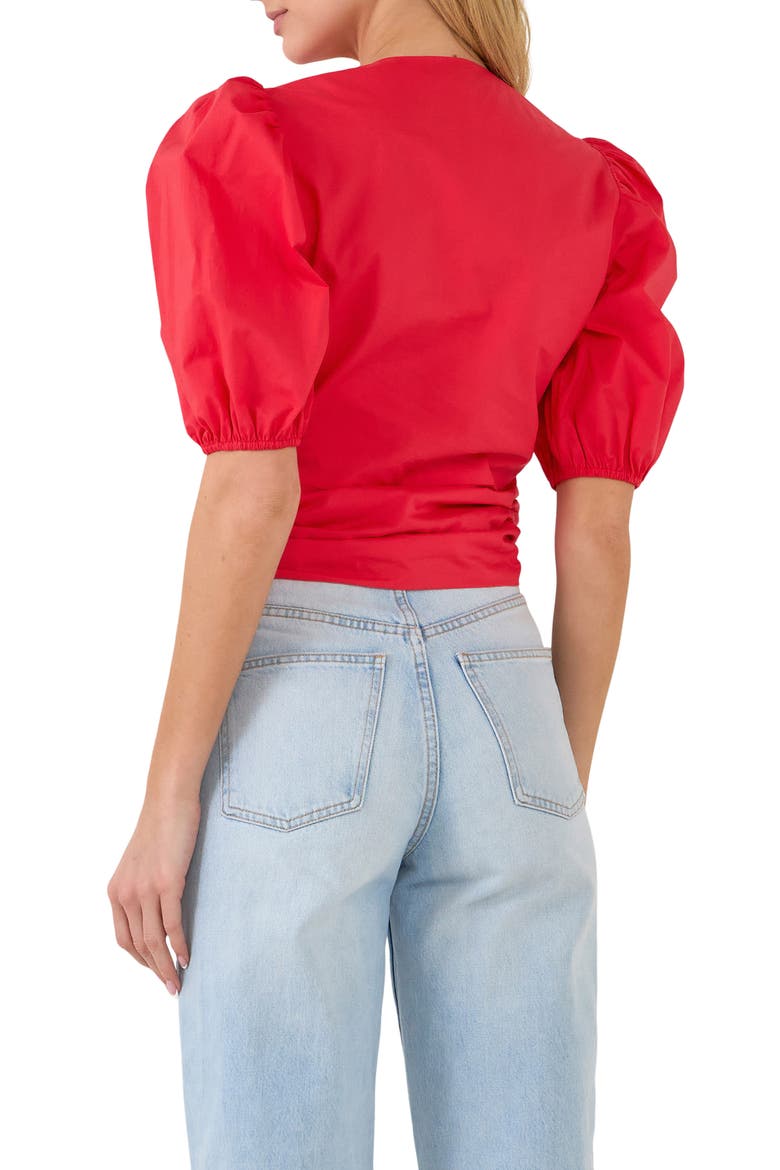 Puff Sleeve Crop Top, Alternate, color, RED