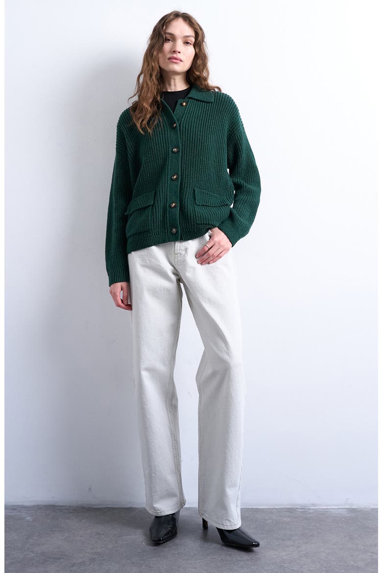 Collared Cotton Blend Sweater Jacket, Alternate, color, MEDIUM GREEN