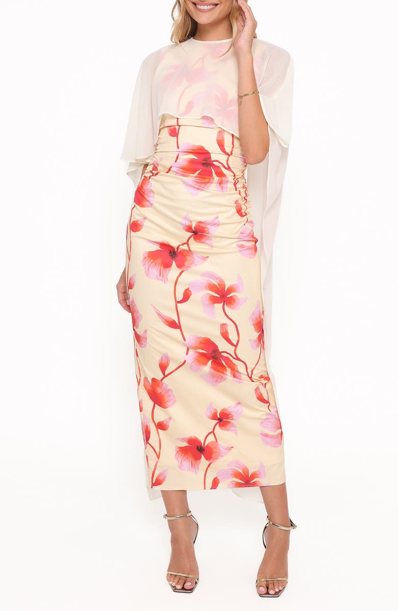 Petal & Pup Tamzyn Floral Sleeveless Stretch Cotton Dress & Chiffon Cape Set, Main, color, Pink Floral