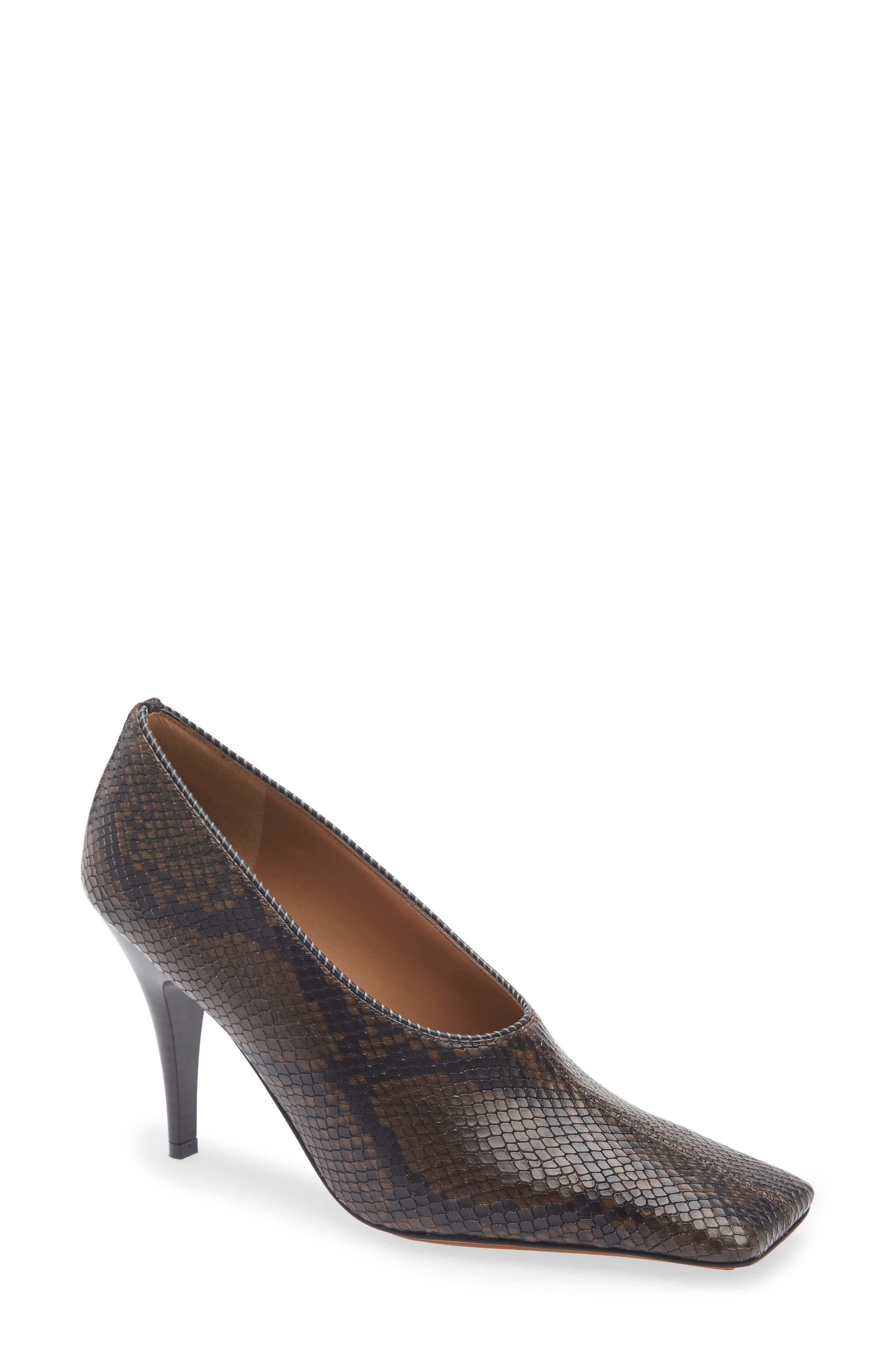 Stella McCartney Snakeskin Embossed Faux Leather Pump, Main, color, Coffee