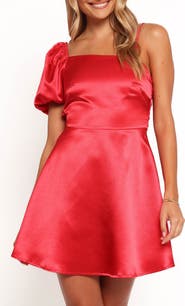 Petal & Pup Brexley Asymmetric Sleeve Satin Minidress