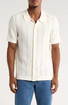 Short Sleeve Cable Knit Button-Up Shirt
