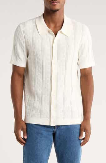 Short Sleeve Cable Knit Button-Up Shirt