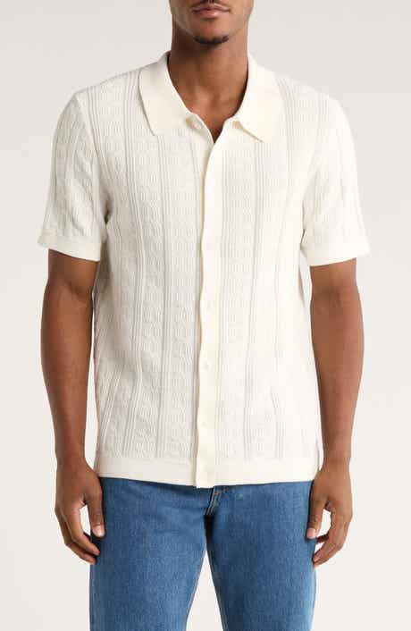 Short Sleeve Cable Knit Button-Up Shirt