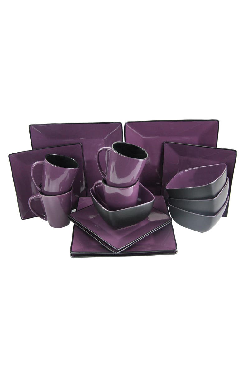 Mulberry Loft 16 Piece Modern Premium Stoneware Dinnerware Set with Complete Settings for 4, Alternate, color, Purple